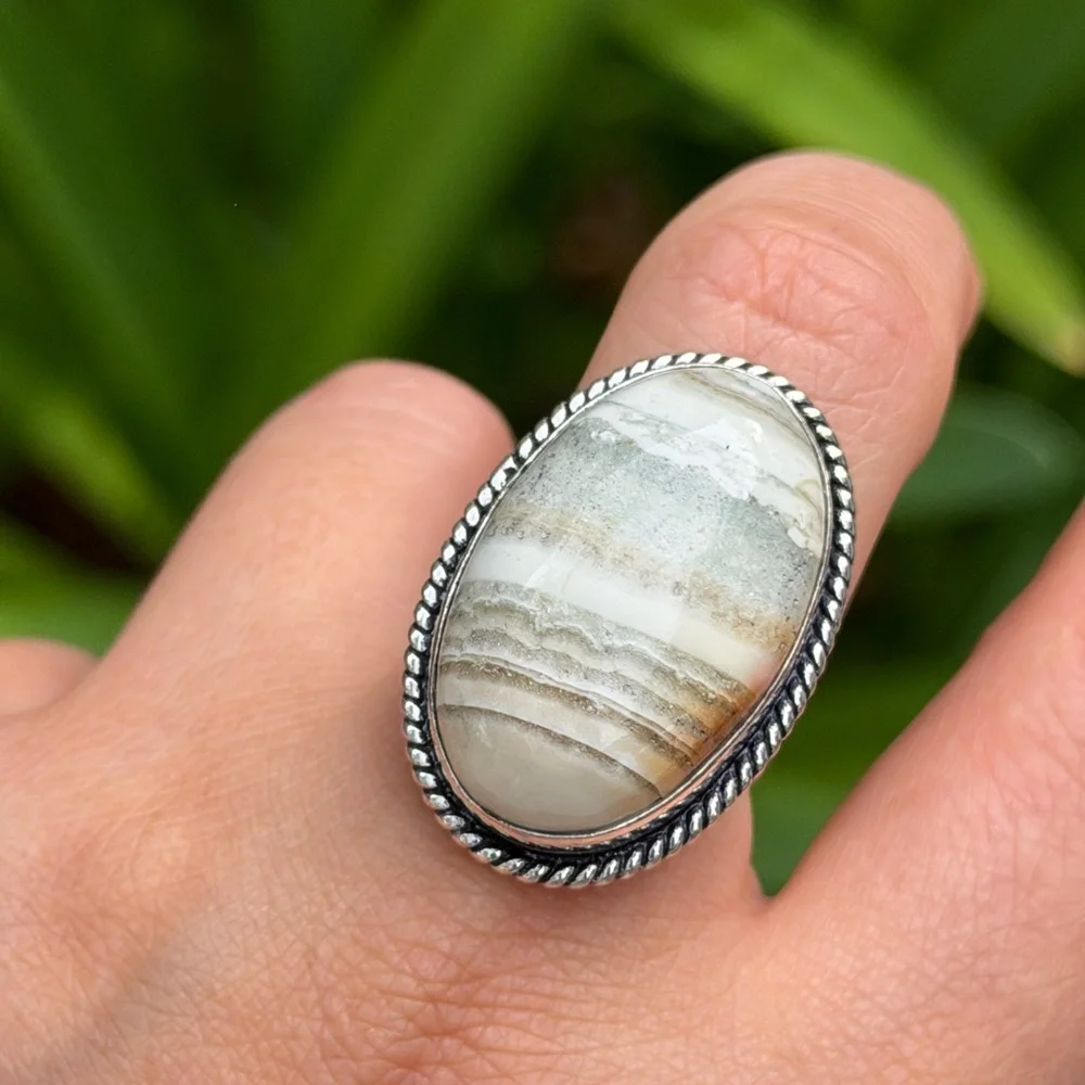 SIZE 8 925 silver plated imperial jasper ring 0522‎